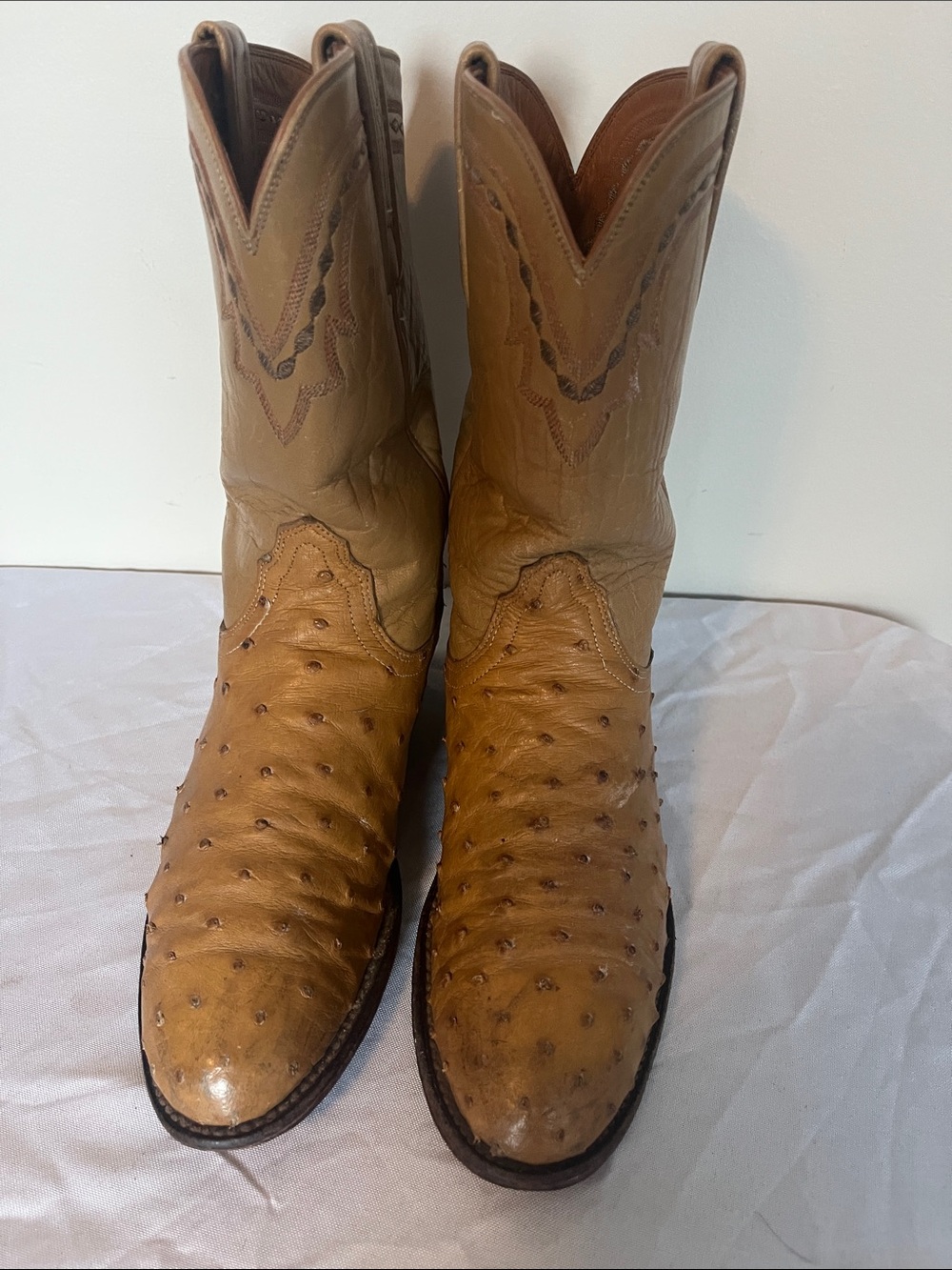 Lucchese Tan Ostrich-Scale Western Boots